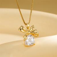 Stainless Steel Jewelry Necklace, 304 Stainless Steel, with 1.97inch extender chain, Bowknot, 18K gold plated, fashion jewelry & micro pave cubic zirconia & for woman, golden, Sold Per Approx 15.75 Inch Strand