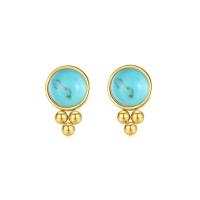Titanium Steel  Earring with turquoise Vacuum Ion Plating fashion jewelry & for woman golden Sold By Pair