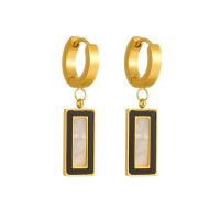 Boucle d'oreille Acier Titane, avec coquille, rectangle, bijoux de mode & pour femme, doré, 35mm, Vendu par paire