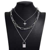 Tibetan Style Jewelry Necklace, with 6CM extender chain, Lock, plated, three layers & for woman & with rhinestone, more colors for choice, 14x26mm, Length:Approx 33 cm, Sold By PC