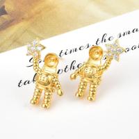 Brass Earring Stud Component, Astronaut, gold color plated, DIY & different styles for choice & with rhinestone, nickel, lead & cadmium free, 17x8mm, Sold By PC