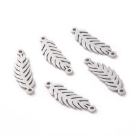 Stainless Steel Connector, 201 Stainless Steel, Leaf, DIY & 1/1 loop, silver color, 22x6.50x1mm, Hole:Approx 1.2mm, Approx 5PCs/Bag, Sold By Bag