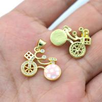 Cubic Zirconia Micro Pave Brass Pendant, Bike, gold color plated, DIY & micro pave cubic zirconia, pink, nickel, lead & cadmium free, 16x20mm, Sold By PC