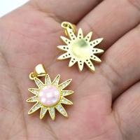 Cubic Zirconia Micro Pave Brass Pendant with Abalone Shell Sun gold color plated DIY & micro pave cubic zirconia pink nickel lead & cadmium free Sold By PC