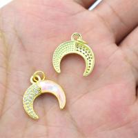 Cubic Zirconia Micro Pave Brass Pendant with Abalone Shell Moon gold color plated DIY & micro pave cubic zirconia pink nickel lead & cadmium free Sold By PC