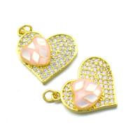 Cubic Zirconia Micro Pave Brass Pendant with Abalone Shell Heart gold color plated DIY & micro pave cubic zirconia pink nickel lead & cadmium free Sold By PC