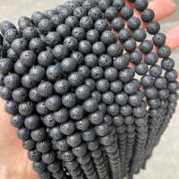 Natural Lava Beads Round DIY black Sold By Strand