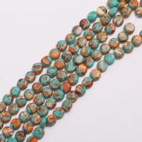 Perline gioielli gemme, diaspro impressione, Cerchio, DIY, blu, 10mm, Venduto per Appross. 38 cm filo