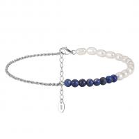 Fashion Sterling Silver Anklet, 925 Sterling Silver, with Lapis Lazuli & Freshwater Pearl, with 5CM extender chain, plated, for woman, more colors for choice, Length:Approx 22 cm, Sold By PC