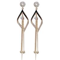 Zinc Alloy Tassel Earring Geometrical Pattern gold color plated for woman & with rhinestone & hollow Sold By Pair