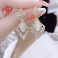 Zinc Alloy Drop Earring with Cats Eye Geometrical Pattern gold color plated for woman & with rhinestone & hollow Sold By Pair