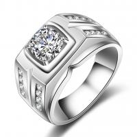 Cupronickel Finger Ring Geometrical Pattern platinum plated & micro pave cubic zirconia & for man US Ring Sold By PC