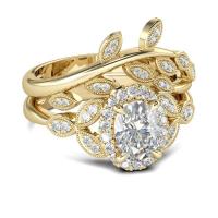 Brass Finger Ring, Leaf, 14K gold plated, micro pave cubic zirconia & for woman, US Ring Size:5, Sold By PC