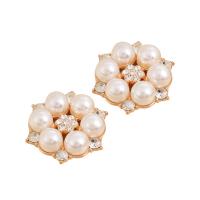 Zinc Alloy Hair Accessories DIY Findings with Plastic Pearl Flower gold color plated with rhinestone 28mm Sold By PC