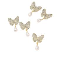 Hair Accessories DIY Findings Zinc Alloy with Plastic Pearl Butterfly gold color plated with rhinestone 40mm Sold By PC