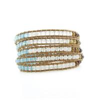 Gemstone Bracelets Natural Stone with Wax Cord & Zinc Alloy Round silver color plated fashion jewelry & multilayer & Unisex mixed colors Length Approx 85 cm Sold By PC