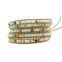 Natürliches Amazonite Bracelets, Amazonit, mit Wachsschnur & Zinklegierung, rund, silberfarben plattiert, Modeschmuck & mehrschichtig & unisex, gemischte Farben, Länge ca. 85 cm, verkauft von PC
