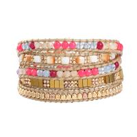 Gemstone Bracelets Natural Stone with Wax Cord & Crystal & Brass & Zinc Alloy Round plated fashion jewelry & multilayer & Unisex mixed colors Length Approx 85 cm Sold By PC