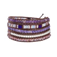 Quartz Bracelets Amethyst with Wax Cord & Hematite & Crystal & Zinc Alloy Round silver color plated fashion jewelry & multilayer & Unisex mixed colors Length Approx 85 cm Sold By PC