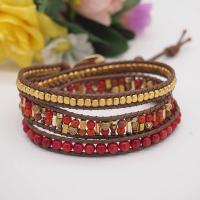 Gemstone Bracelets Natural Stone with leather cord & Hematite & Crystal & Brass & Zinc Alloy Round plated fashion jewelry & multilayer & Unisex & faceted mixed colors Length Approx 85 cm Sold By PC