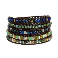 Gemstone Bracelets, Natural Stone, with leather cord & Hematite & Crystal & Tibetan Style, Round, plated, fashion jewelry & multilayer & Unisex, mixed colors, Length:Approx 85 cm, Sold By PC