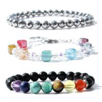 Gemstone Bracelets Lava with Natural Stone & Hematite & Crystal & Zinc Alloy Round silver color plated three pieces & fashion jewelry & Unisex & faceted mixed colors Length Approx 18 cm Sold By Set