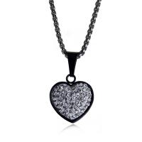Titanium Steel Pendants, with Rhinestone Clay Pave, Heart, Vacuum Ion Plating, DIY, black, 17x17x4mm, Sold By PC