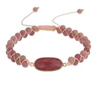 Gemstone Bracelets Rhodochrosite with Knot Cord & Brass Flat Oval gold color plated Adjustable & fashion jewelry & Unisex & faceted pink Sold By PC