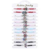 Zinc Alloy Bracelet, with Knot Cord & Paper & Crystal & Rhinestone & Resin Rhinestone, silver color plated, Adjustable & fashion jewelry & Unisex, mixed colors, nickel, lead & cadmium free, Length Approx 8-31 cm, 12PCs/Set, Sold By Set