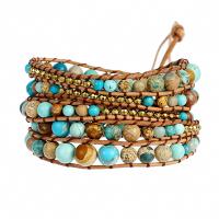 Gemstone Bracelets Natural Stone with leather cord & Hematite & Zinc Alloy Round plated fashion jewelry & multilayer & Unisex mixed colors Length Approx 85 cm Sold By PC
