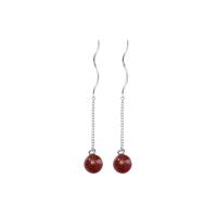 925 Sterling Silver Thread Through Earrings, with Cinnabar, fashion jewelry & different styles for choice & for woman, nickel, lead & cadmium free, Sold By Pair
