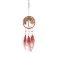 Fashion Dream Catcher, Feather, with Natural Gravel & leather cord & Iron, Tree, handmade, for home and office, pink, 420mm, Sold By PC