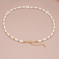 Seed verre collier de perles, argile de polymère, avec Seedbead & coquille, avec 5CM chaînes de rallonge, margueritepâquerette, pour femme, blanc, Longueur:Environ 42 cm, Vendu par PC