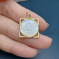 Brass Jewelry Pendants, with White Shell,  Square, gold color plated, DIY, white, nickel, lead & cadmium free, 17mm, Sold By PC