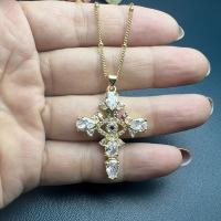 Evil Eye Jewelry Necklace Brass Cross gold color plated micro pave cubic zirconia & for woman Length Approx 45 cm Sold By PC