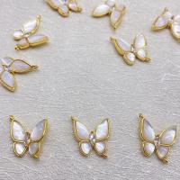 Brass Jewelry Connector with Cubic Zirconia & Shell Butterfly gold color plated DIY & 1/1 loop white Sold By PC