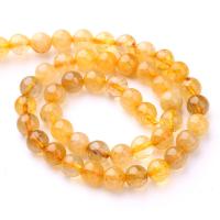 Natürlicher Quarz Perlen Schmuck, Rutilated Quarz, rund, DIY & verschiedene Größen vorhanden, Goldfarbe, verkauft von Strang