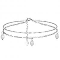 Fashion Sterling Silver Anklet, 925 Sterling Silver, with Freshwater Pearl, plated, for woman, platinum color, Sold By PC