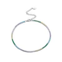 Fashion Sterling Silver Anklet, 925 Sterling Silver, with 5CM extender chain, plated, micro pave cubic zirconia & for woman, platinum color, Length:Approx 21 cm, Sold By PC