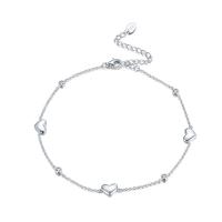 Fashion Sterling Silver Anklet, 925 Sterling Silver, with 4CM extender chain, Heart, plated, micro pave cubic zirconia & for woman, more colors for choice, Length:Approx 21 cm, Sold By PC