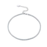 Fashion Sterling Silver Anklet, 925 Sterling Silver, with 4CM extender chain, plated, micro pave cubic zirconia & for woman, platinum color, Length:Approx 21 cm, Sold By PC