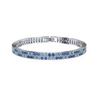 925 Sterling Silver Bangle Bracelet, with turquoise, plated, Unisex & different size for choice & micro pave cubic zirconia, silver color, Sold By PC