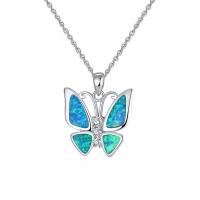 Cubic Zircon Micro Pave 925 Sterling Silver Necklace, with Opal, with 5CM extender chain, Butterfly, plated, micro pave cubic zirconia & for woman, more colors for choice, Length:Approx 44 cm, Sold By PC