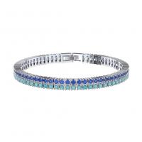 925 Sterling Silver Bangle Bracelet with turquoise plated Unisex & micro pave cubic zirconia silver color Sold By PC