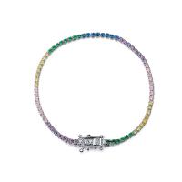 925 Sterling Silver Bangle Bracelet, plated, micro pave cubic zirconia & for woman, multi-colored, Length:Approx 16.5 cm, Sold By PC