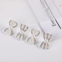 Hair Accessories DIY Findings Zinc Alloy with Plastic Pearl Bowknot gold color plated & with rhinestone Sold By PC