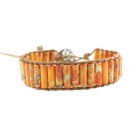 Gemstone Bracelets, Impression Jasper, with leather cord & Tibetan Style, Column, silver color plated, Adjustable & fashion jewelry & Unisex, more colors for choice, Length:Approx 17 cm, Sold By PC