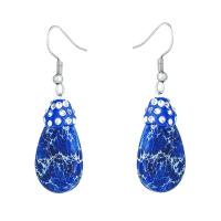 Gemstone Earrings, A pedra do rei, with argila & cobre, Lágrima, cromado de cor prateada, joias de moda & para mulher, azul, 15x38mm, vendido por par