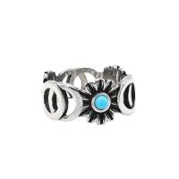 Titanium Steel Finger Ring, with Gemstone, vintage & fashion jewelry & different size for choice & for woman & hollow & blacken, original color, 10mm, Sold By PC