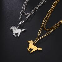 Stainless Steel Jewelry Necklace, 304 Stainless Steel, with 1.97inch extender chain, Horse, Vacuum Ion Plating, Double Layer & fashion jewelry & Unisex, more colors for choice, 33.70x25.70mm, Sold Per Approx 17.72 Inch Strand